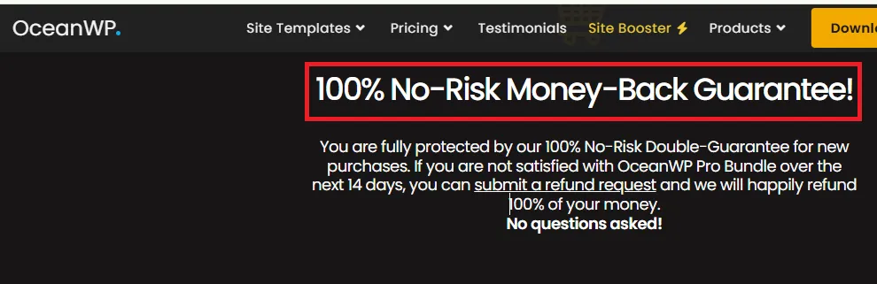 Oceanwp 100% No Risk Money Back Guarantee!